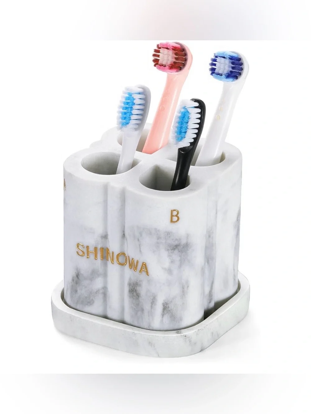 Shinowa 4 Slots Electric Toothbrush Head Holder for Bathroom, Marble White